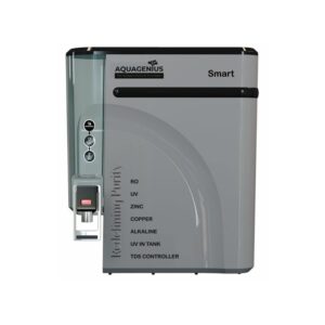 AQUAGENIUS - Smart RO Water Purifier - RO + UV + Zinc Copper Alkaline + TDS Controller | 15 LPH Output | 10L Storage - Grey