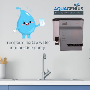 AQUAGENIUS - Smart LED RO Water Purifier - RO + UV + Zinc Copper Alkaline + TDS Controller | 15 LPH Output | 10L Storage - Grey - Image 3