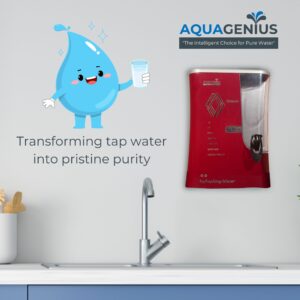 AQUAGENIUS - Smart + RO Water Purifier - RO + UV + Zinc Copper Alkaline + TDS Controller | 15 LPH Output | 10L Storage - Red - Image 3