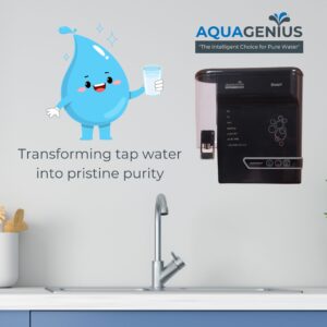 AQUAGENIUS - Smart LED RO Water Purifier - RO + UV + Zinc Copper Alkaline + TDS Controller | 15 LPH Output | 10L Storage - Black - Image 3
