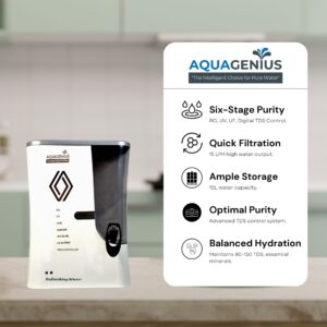 AQUAGENIUS - Smart + RO Water Purifier - RO + UV + Zinc Copper Alkaline + TDS Controller | 15 LPH Output | 10L Storage - White - Image 2