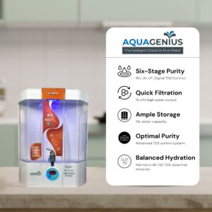AQUAGENIUS - Royal+ RO Water Purifier - RO + UV + Zinc Copper Alkaline + TDS Controller | 15 LPH Output | 10L Storage - Copper & White - Image 4