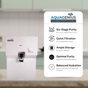 AQUAGENIUS - Vigo + RO Water Purifier - RO + UV + Zinc Copper Alkaline + TDS Controllerler | 15 LPH Output | 10L Storage - White - Image 4
