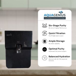 AQUAGENIUS - Vigo + RO Water Purifier - RO + UV + Zinc Copper Alkaline + TDS Controllerler | 15 LPH Output | 10L Storage - Black - Image 4
