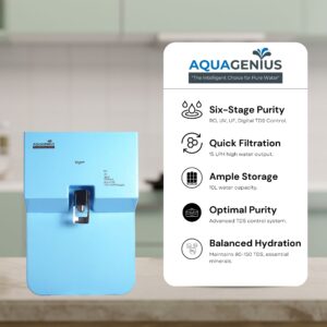 AQUAGENIUS - Vigo + RO Water Purifier - RO + UV + Zinc Copper Alkaline + TDS Controllerler | 15 LPH Output | 10L Storage - Blue - Image 4