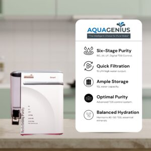 AQUAGENIUS - Smart RO Water Purifier - RO + UV + Zinc Copper Alkaline + TDS Controller | 15 LPH Output | 10L Storage - White - Image 4