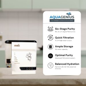 AQUAGENIUS - Smart LED RO Water Purifier - RO + UV + Zinc Copper Alkaline + TDS Controller | 15 LPH Output | 10L Storage - White - Image 4